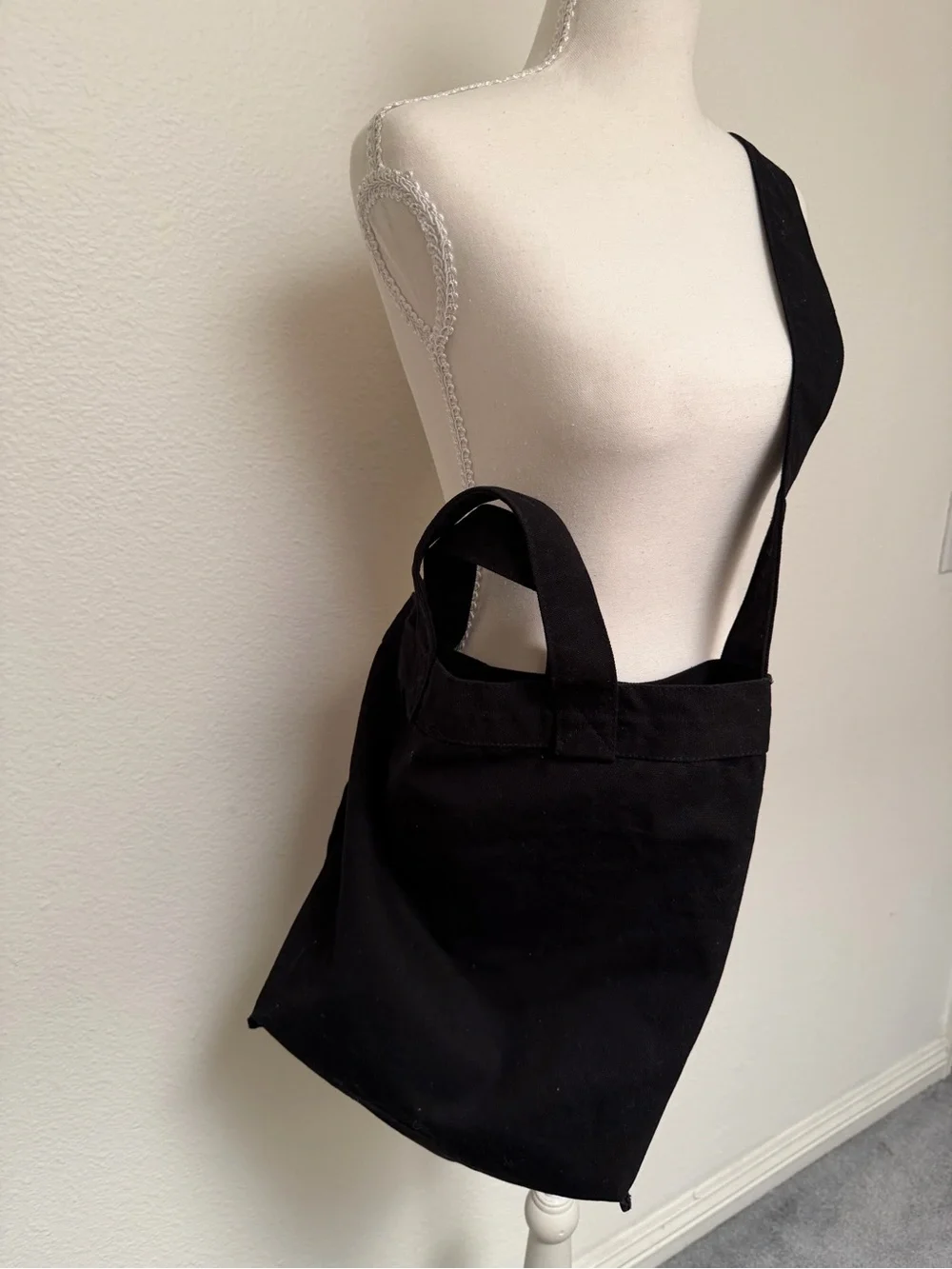 Muji Black Canvas Crossbody Tote Bag